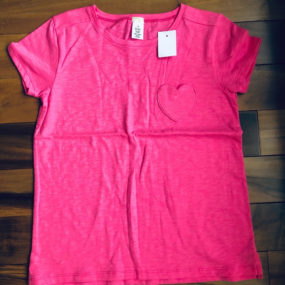 Crew cuts girls basic T-shirt heart pocket pink 14